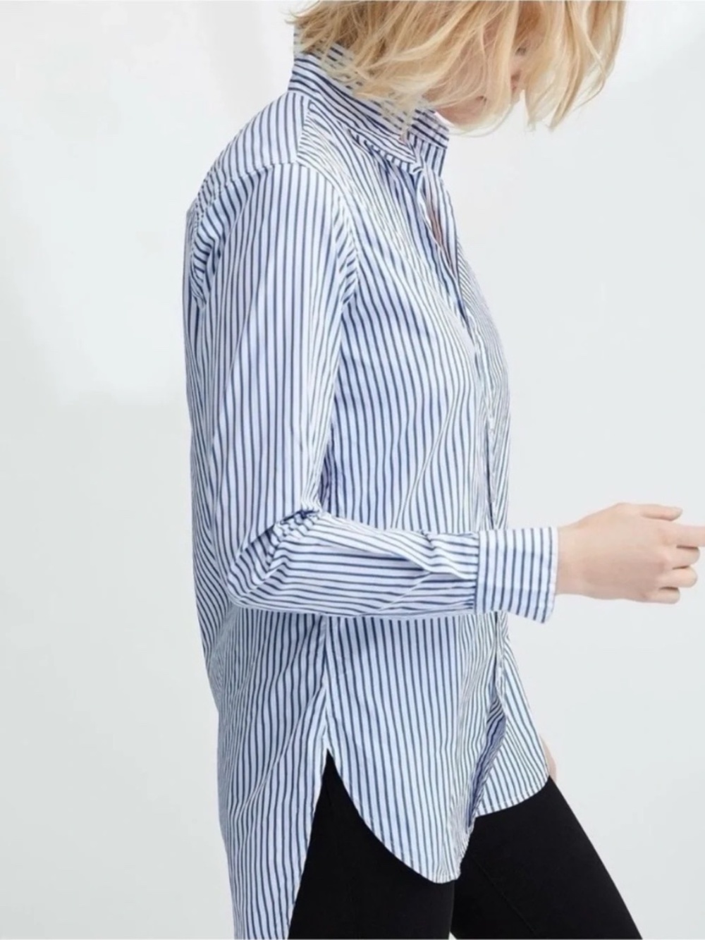 Frank & Eileen Grayson Blue Stripe Long Button Down Shirt S